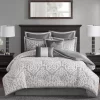Eliot Silver & White Damask Jacquard King 8-Piece Comforter Set