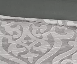 Eliot Silver & White Damask Jacquard King 8-Piece Comforter Set -Home Decor Store 810590843 810590842 810590841 10