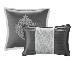 Eliot Silver & White Damask Jacquard King 8-Piece Comforter Set -Home Decor Store 810590843 810590842 810590841 5