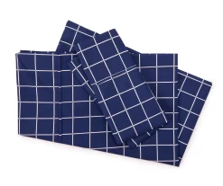 Navy & White Windowpane Print Full 4-Piece Sheet Set