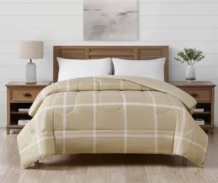 Tan & White Windowpane Reversible Full/Queen Comforter