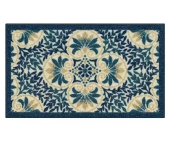 Blue & Cream Peacock Floral Kitchen Rug, (30" X 18")