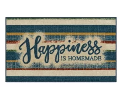 "Happiness" Blue & Beige Color Block Kitchen Rug, (30" X 18")
