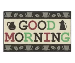 "Good Morning" Gray & Cream Coffee Kitchen Rug, (30" X 18")