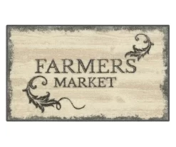 "Farmers Market" Gray & Beige Kitchen Rug, (30" X 18")