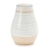Blue & Tan Stripe Ceramic Vase