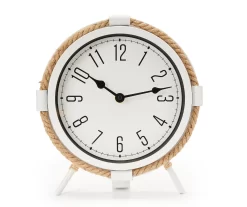 Grecian Getaway White & Tan Rope-Accent Mini Clock