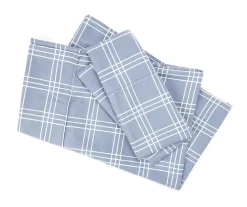 Blue & White Grid Plaid Full 4-Piece Microfiber Sheet Set