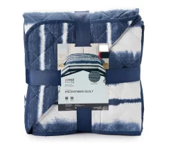 Real Living Grecian Getaway Navy & White Tie-Dye Stripe Reversible Microfiber Quilt -Home Decor Store 810595669 1 A8