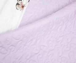 White & Lilac Flutter Butterfly Ruffle Reversible Full/Queen 3-Piece Quilt Set -Home Decor Store 810595961 4