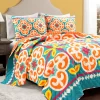 Orange & Turquoise Boho Floral Reversible Full/Queen 3-Piece Quilt Set