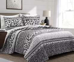 Lush Decor Black & White Animal Print Pattern Block Reversible Quilt Set