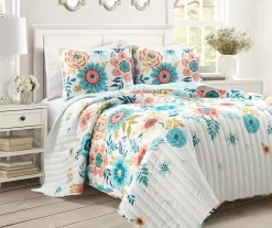 Lush Decor Ari Blue & Dusty Pink Flower Reversible Quilt Set