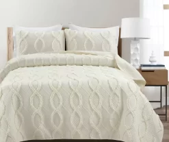 Lush Decor Avon Ivory Ruffled Helix Pattern Quilt Set