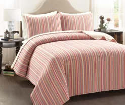 Lush Decor Rust, Yellow & Blue Stripe Quilted Coverlet Set