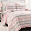 Sara Lily Pink & Gray Pattern Stripe Reversible Full/Queen 3-Piece Quilt Set