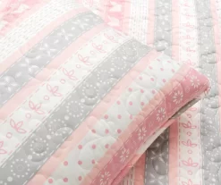 Sara Lily Pink & Gray Pattern Stripe Reversible Full/Queen 3-Piece Quilt Set -Home Decor Store 810596076 4