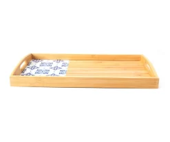 White & Blue Geometric Bamboo Serving Tray, (20" X 12")