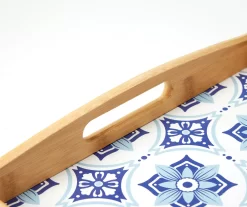 White & Blue Geometric Bamboo Serving Tray, (20" X 12") -Home Decor Store 810597035 A8 2