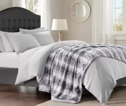 Marselle Stripe Faux Fur Bed Throw, (80" X 96") -Home Decor Store 810598166 1