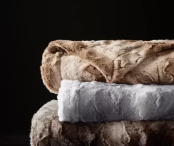 Marselle Stripe Faux Fur Bed Throw, (80" X 96") -Home Decor Store 810598166 3