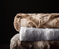 Marselle Stripe Faux Fur Bed Throw, (80" X 96") -Home Decor Store 810598168 3