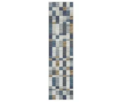 Avenue Blue & White Line Blocks Area Rug, (2' X 8')