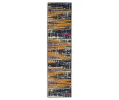 Kaven Orange & Navy Multi-Color Crosshatch Area Rug, (2' X 8')