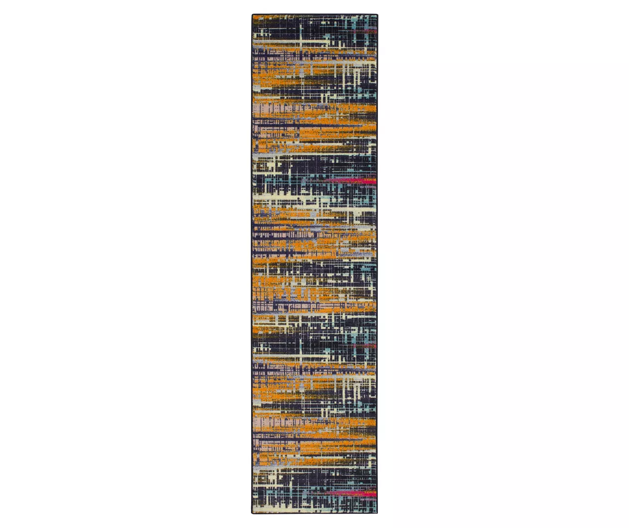 Kaven Orange & Navy Multi-Color Crosshatch Area Rug, (2' X 8') 1 Kaven Orange & Navy Multi-Color Crosshatch Area Rug, (2' X 8')
