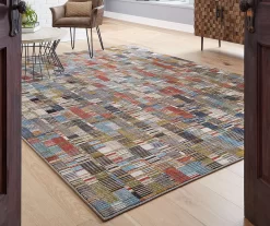 Iola Blue & Red Multi-Color Lines Area Rug, (8' X 11') -Home Decor Store 810600693 A0 3