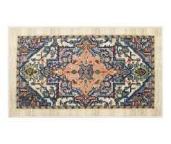 Tethys Blue & Peach Ornamental Accent Rug, (20" X 34")