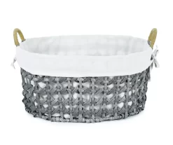 Gray Oval Basket With Linen Liner -Home Decor Store 810601801