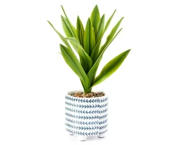Bohemian Farmhouse Green Artificial Plant With White Patterned Pot
