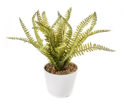 Artificial Fern In White Round Ceramic Pot