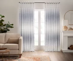 Amari White & Navy Stripe Light-Filtering Rod Pocket Curtain Panel, (95")