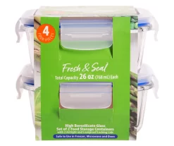 Fresh & Seal Glass 4-Piece Food Storage Container Set, 26 Oz.