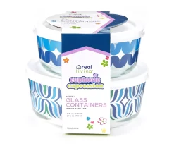 Blue Decal Glass Storage Bowls, 2-Pack