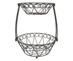 Black 2-Tier Lattice Wire Fruit Bowl