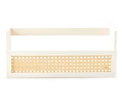White & Tan Faux Rattan Wall Shelf