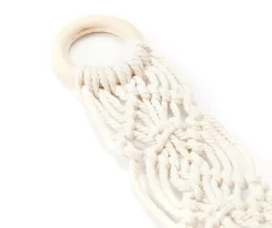 Ivory Macrame & Wood 2-Tier Hanging Shelf -Home Decor Store 810609573 A8 2