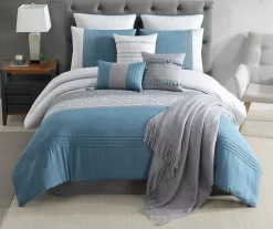 Hilden White & Blue Color Block Bedding Set