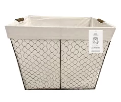 Bronze Chicken Wire Storage Basket With Ivory Liner, (13")