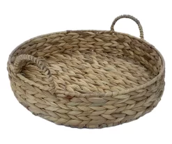 Brown Woven Round Water Hyacinth Decorative Tray, (14") -Home Decor Store 810612685 A3 3
