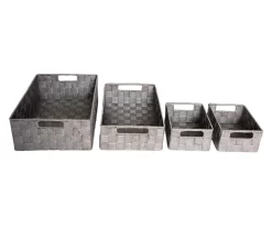 Taupe 4-Piece Woven Strap Storage Bin Set