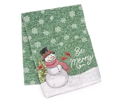 Santa's Workshop "Be Merry" Green Snowmake Table Runner