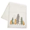 Festive Gathering White & Green Embroidered Trees Table Runner