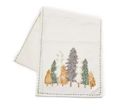 Festive Gathering White & Green Embroidered Trees Table Runner