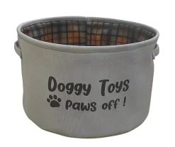 "Doggy Toys Paws Off" Gray Pet Toy Bin