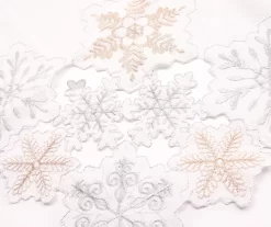 Frosted Forest White & Silver Cutout Snowflake Fabric Tablecloth -Home Decor Store 810617785 810617784 810617783 810617782 A8 1