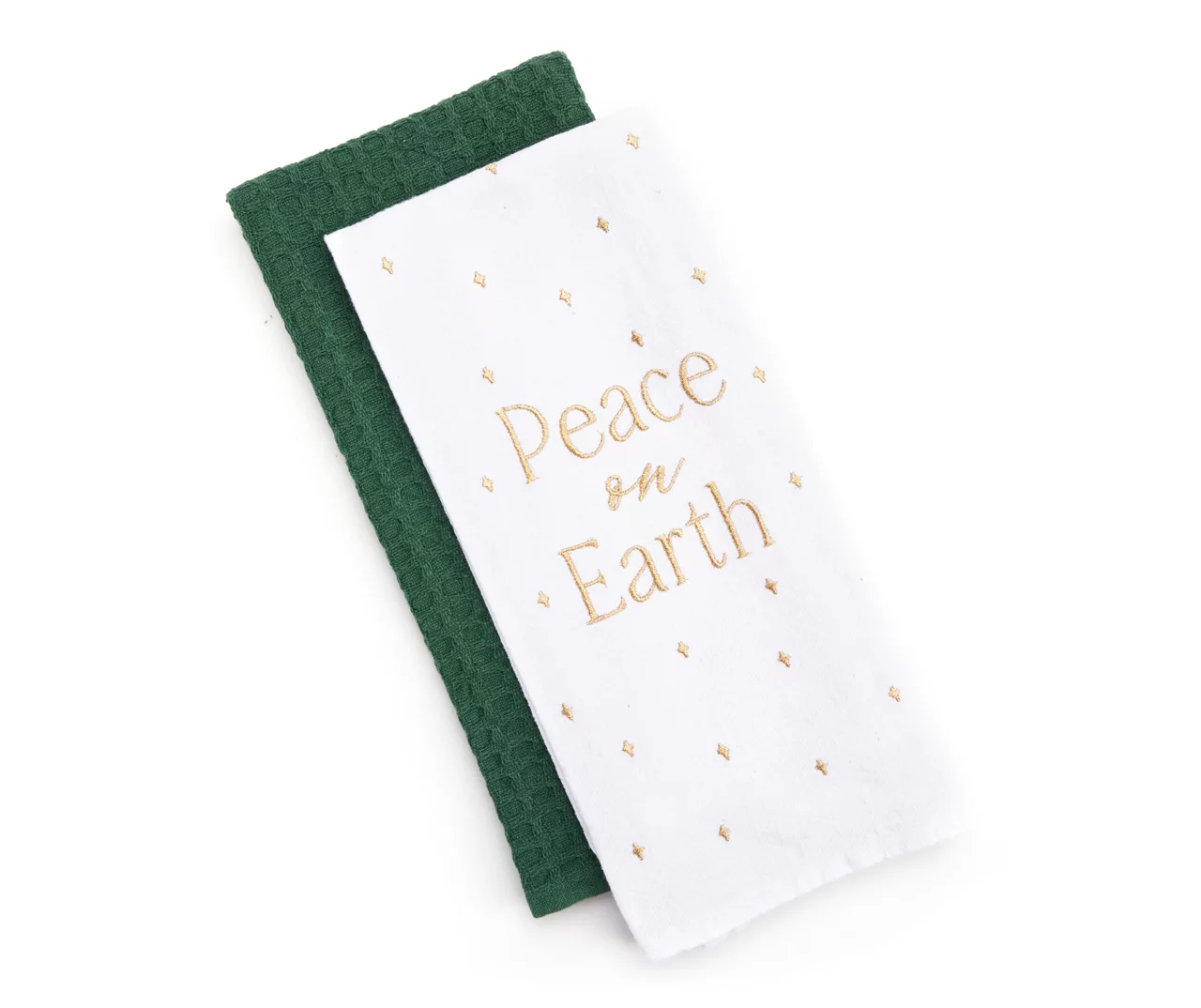 Festive Gathering "Peace On Earth" White & Green 2-Piece Kitchen Towel Set 1 Festive Gathering "Peace On Earth" White & Green 2-Piece Kitchen Towel Set